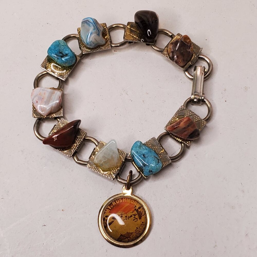 Vintage Bracelet Natural Gemstones Mount Rushmore Souvenir